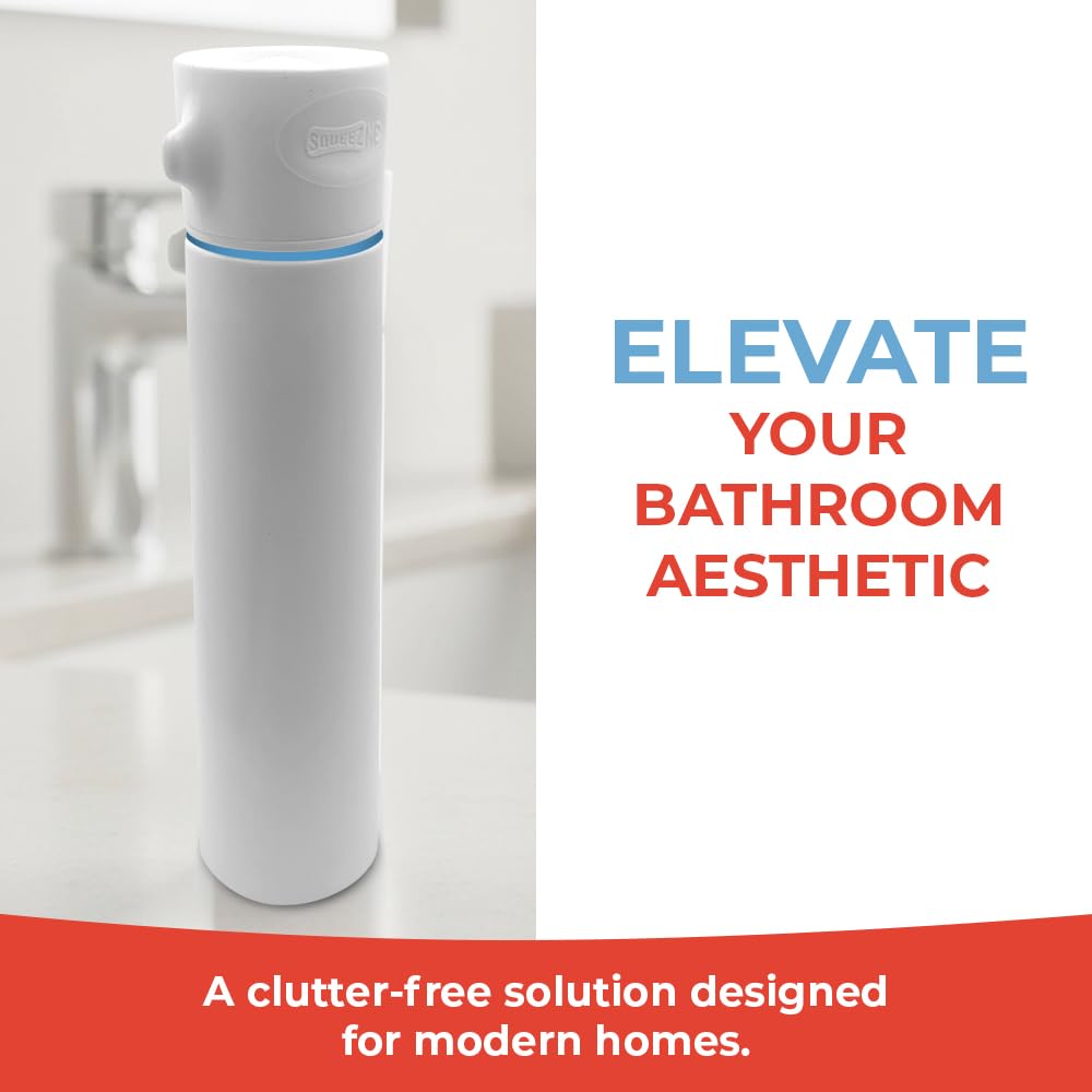 SqueezMe EasyPump Toothpaste Dispenser System - No-Mess Toothpaste Dispenser for Kids, Adults, Families - Hygienic Design & Easy One-Hand Use - Organizers & Accessories for Bathroom - Universal Fit