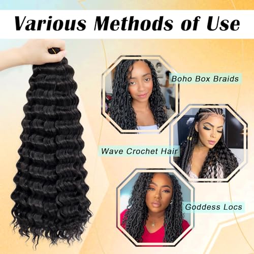 Eerya Ocean Wave Crochet Hair 18 Inch 6 Packs Deep Wave Crochet Hair for Black Women Synthetic Wavy Curly Braiding Hair for Boho Braids (18 inch,1B)
