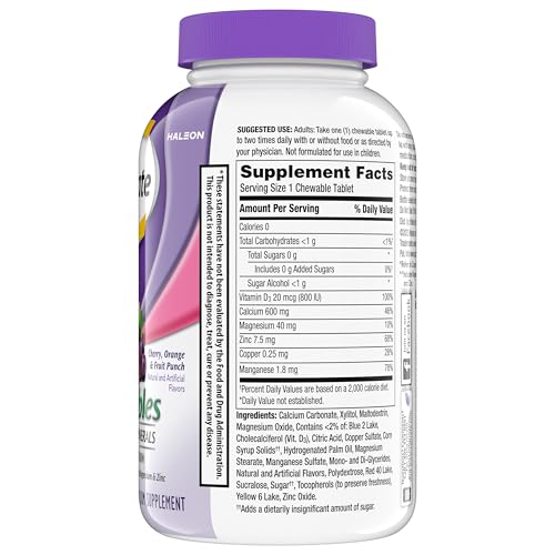 Caltrate Chewables 600 +D3 Plus Minerals Calcium and Vitamin D, Sugar Free, Cherry, Orange and Fruit Punch, 90 Count