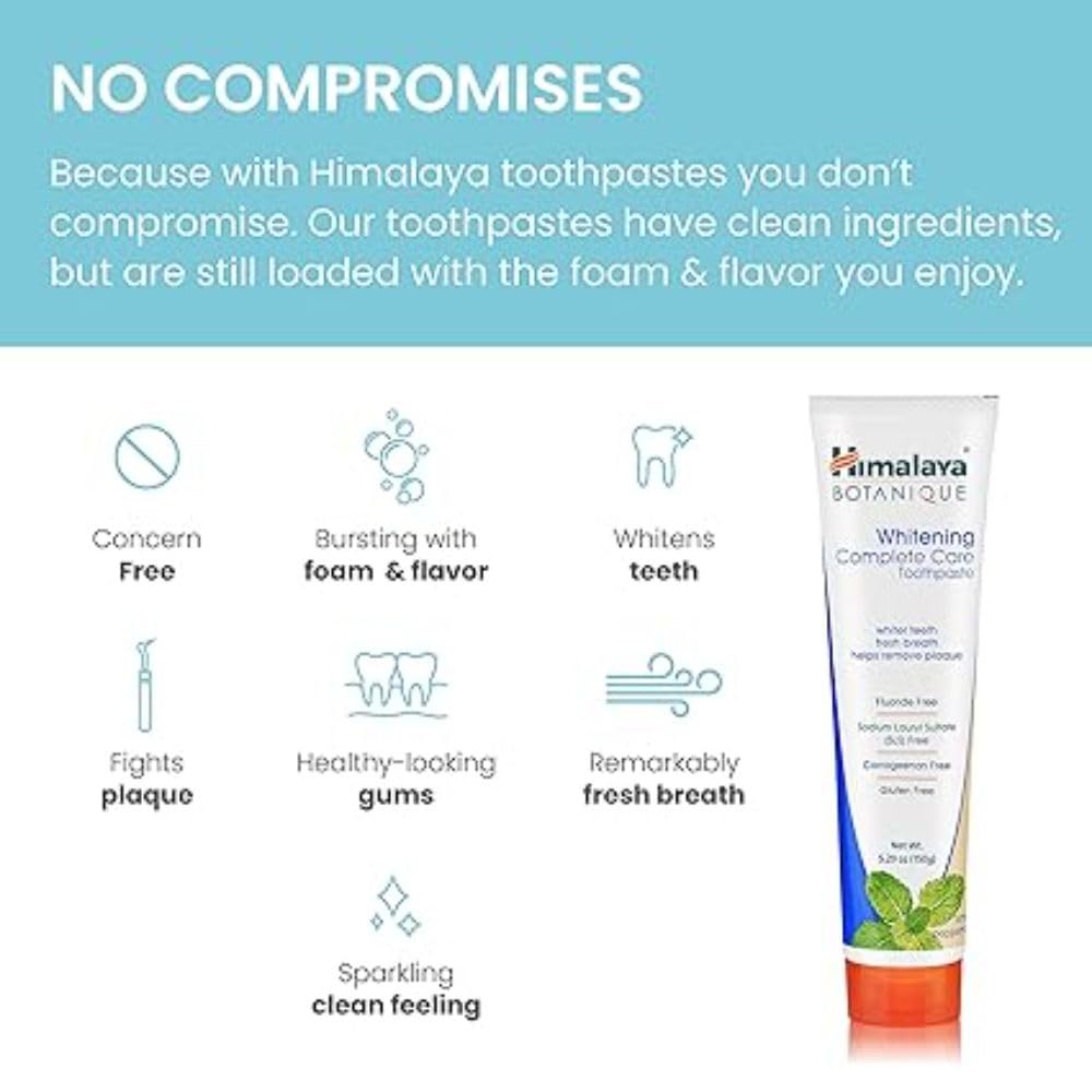 Himalaya Botanique Complete Care Whitening Toothpaste, Simply Peppermint, for a Clean Mouth, Whiter Teeth and Fresh Breath, 5.29 oz (Pack of 2)
