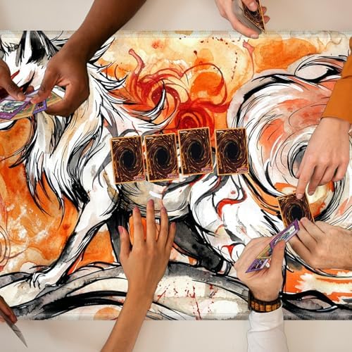 Playmats for Magic: The Gathering MTG Card Game Mat Plus 50 Pcs Card Sleeves, 24 x 14 inch TCG Mat with Stitched Edge for Commander Deck Duskmourn Board Game, Ookami Fox