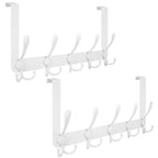 TICONN Over The Door Hooks, 5 Heavy Duty Tri Coat Rack All Metal Coat Hanger for Bathroom Bedroom Dorm (White, 2PK, Fit 1-3/8" Doors)