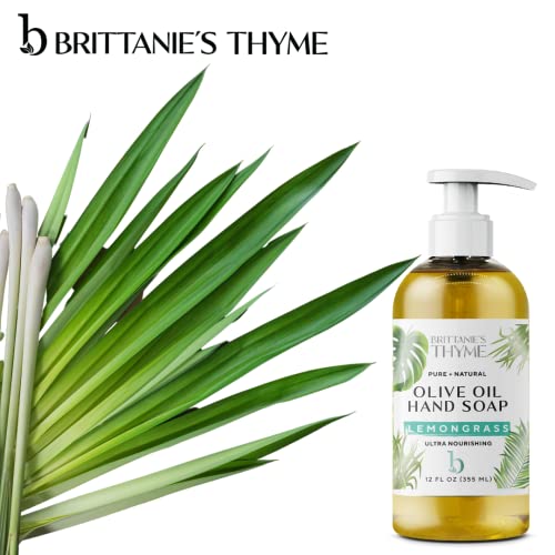 Brittanie's Thyme Organic Natural Hand Soap - 12 oz, Pack of 3 (Lemongrass) Castile Soap Made Olive Oil And Natural Luxurious Essential Oils. Vegan & Gluten Free