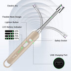 SUPRUS Electric Rechargeable Arc Lighter with LED Battery Display Long Flexible Neck USB Lighter for Candle Cooking (Gold, 3Packs)