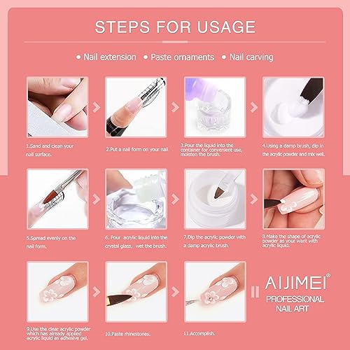 AIJIMEI Acrylic Nail Kit Acrylic Powder and Professional Liquid Monomer Acrylic Nail Tools Set Nail Extension Acrylic Nail System Nail Art Starter Kit
