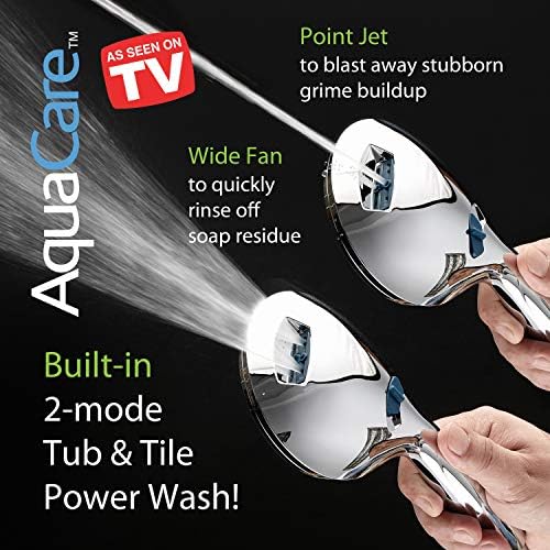 Hotel Spa AquaCare As-Seen-On-TV High Pressure Handheld/Rain 50-mode 3-way Shower Head Combo with Adjustable Arm - Anti-clog Nozzles, Tub & Pet Power Wash, 6 ft. Hose, All Chrome Finish