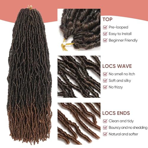 26 Inch Faux Locs Crochet Hair 7 Packs Soft Locs Crochet Hair Pre Looped Locs Hair Braids Goddess Locs Hair Ombre Brown Distressed New Locs for Women T30