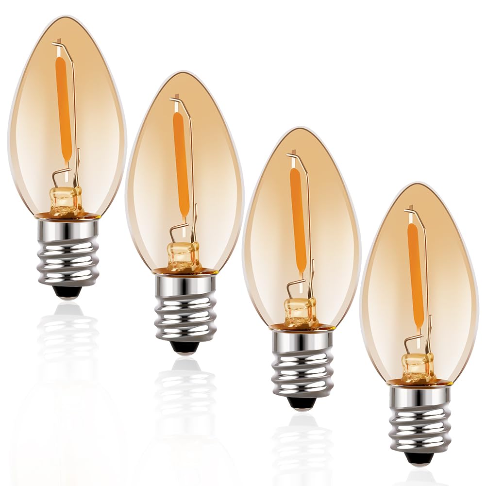Emotionlite Night Light Bulbs, Amber LED C7 Bulb, 4W-7W Equivalent, E12 Candelabra Base, Salt Lamp and Nightlight Replacement, 0.5W Amber Yellowish 2200K, 50LM, 6 Pack