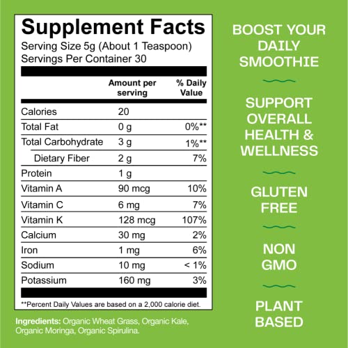 Amazing Grass Super Greens Booster: Greens Powder Smoothie Mix with Spirulina,Moringa,Wheat Grass & Kale Smoothie Booster,Chlorophyll Providing-Greens,30 Servings,(Pack of 2)