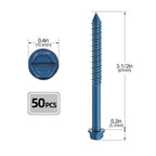 1/4" x 3-1/2" Concrete Screws, 50 PCS Blue Hex Washer Head Concrete Screws Anchor Kit with Drill Bit and Hex Bit Socket, for Masonry, Cement, Block, Brick or Stucco