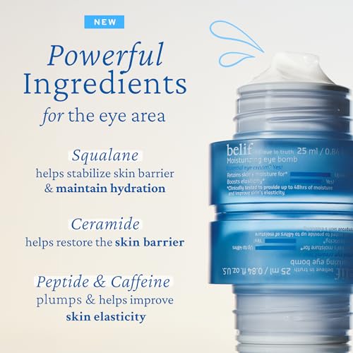 belif The True Cream Moisturizing Eye Bomb Eye Cream Firms and Reduces Fine Lines, Crow's Feet, and Wrinkles | New and Improved | Peptide | Ceramide | Squalane | K-Beauty