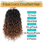 Karida Goddess Locs Crochet Hair 14 Inch, 8 Packs Faux Locs Crochet Hair for Black Women, Pre Looped Crochet Faux Locs With Curly Ends (14 Inch (Pack of 8), 1B/4/30#)