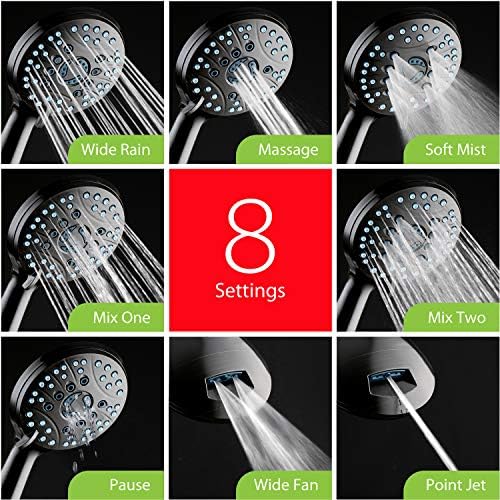 Hotel Spa AquaCare As-Seen-On-TV High Pressure 48-setting Rain & Handheld 3-way Shower Head Combo - Anti-clog Nozzles/Tub, Tile & Pet Power Wash/Extra Long 6 ft. Hose/Matte Black Finish