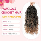 Goddess Locs Crochet Hair Boho Faux Locs Crochet Braids for Black Women Soft Bohemian Locs Crochet Hair Pre Looped River Locs Crochet Hair (18 Inch (Pack of 8), 1B/27#)