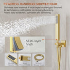 Shower System, Gold Shower Faucet Set with 12-Inch Rain Showerhead and Handheld Spray, Wall Mounted High-Pressure Showerhead Combo Set Included Valve and Trim, Brushed Gold
