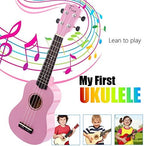 FINO Beginner Ukulele 21 Inch Soprano Ukelele for Kids Four String Wood Children Ukulele with Gig Bag (Pink)