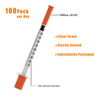 U-100 Disposable Syringes with Needle – 1ml/cc, 30G 5/16" (8mm), Individually Wrapped,100Pack