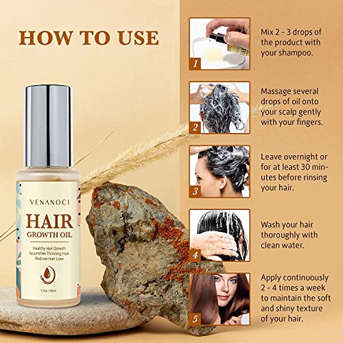 Veganic Natural Hair Growth Oil: Venanoci Hair Growth Serum with Biotin & Rosemary for Anti-Hair Loss, Hair Regrowth & Thickening – Strengthens & Nourishes Hair for Women & Men (2pcs)
