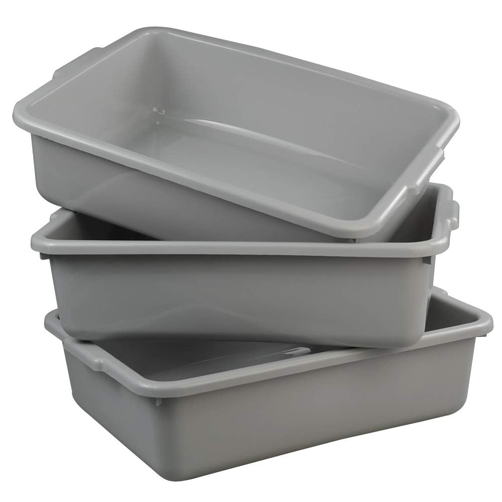 Ggbin Plastic Dish Tubs, Commercial Bus Box/Wash Basin Tote Box, 3-Pack(Grey, 13L)