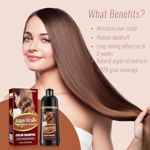 Dark Wine Red Hair Coloring Shampoo with Argan Oil for Gray Hair - Burgundy Dye for Men & Women, 3-in-1 Formula, Easy to Use, 16.9 Fl Oz