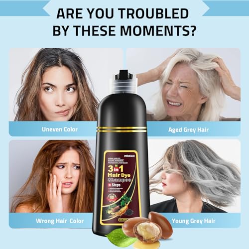Dark Wine Red Hair Dye Shampoo 3 in 1 for Women & Men, Hair Color Shampoo Refresh Hair Only 20 Mins - Natural Plant - Champu Para Pintar el Pelo
