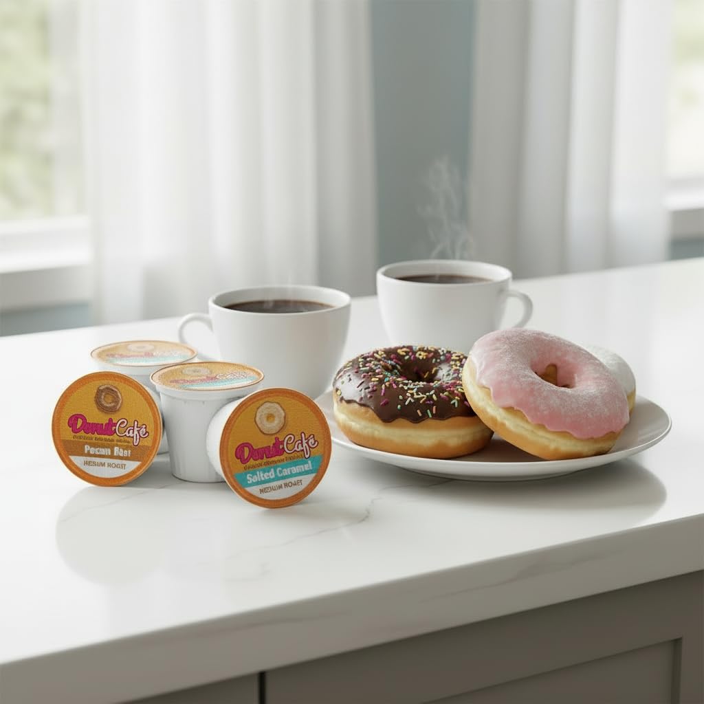 Donut Café K-Cup Coffee Pods, Medium Roast, Flavored Variety, 80 Count
