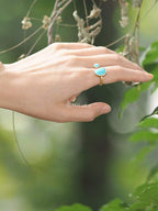 MJLULU 14K Gold-Plated Statement Ring with Simulated Blue Turquoise