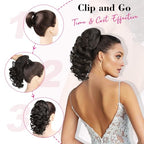 REECHO 12" Ponytail Extension, Classic Loose Curly Wavy Claw Clip Pony tails Hair Extensions Hairpieces for Women - Dark Brown