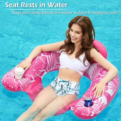 Jasonwell Inflatable Pool Float Chair - 2Pack Floating Pool Chair Lounge Floats for Swimming Pool Water Chair Pool Lounger with Cup Holder Pool Toy Party Floaties for Adults (GR-XL)