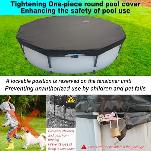 SIHAIAN 12 Ft Pool Cover, with Automatic Drain Round Pool Cover, One-Piece Quick Installation and Removal Above Ground Pool Cover, Preventing Waterlogging, UV Protected Solar Swimming Pool Cover