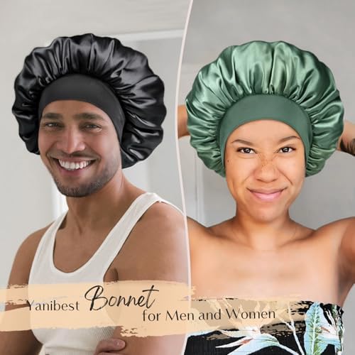 YANIBEST Satin Bonnet for Sleeping Women Double Layer Hair Silk Bonnets for Sleeping with Elastic Band