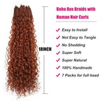Boho Crochet Braids Human Hair Mixed 18 Inch Goddess Crochet Boho Box Braids with Human Hair Mixed Curls Ginger Color Bohemian Braids Crochet Hair for Black Women Human Hair(18Inch #350)