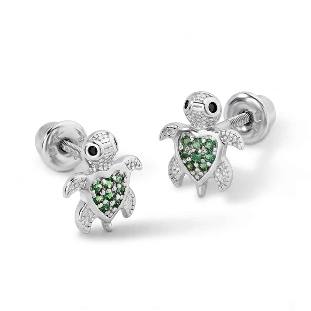 In Season Jewelry Tiny Sea Turtle Kids Earrings – Sterling Silver - Green