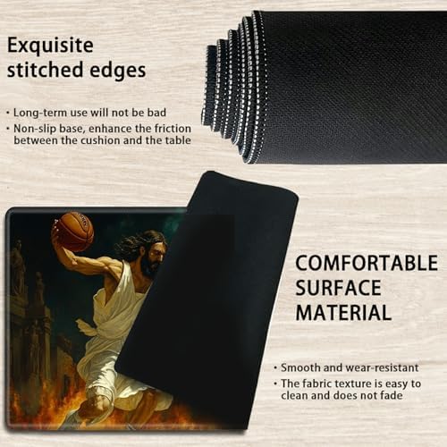 Playmats for Magic: The Gathering MTG Card Game Mat Plus 50 Pcs Card Sleeves, 24" x 14" TCG Mat with Stitched Edge for Commander Deck Duskmourn Board Game, Jesus Play Basketball with The Devil