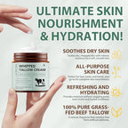 2 Pack Beef Tallow for Skin, Tallow and Honey Balm, All Natural Moisturizer Hydrates and Nourishes The Skin, Deeply Moisturizing for Face & Body, Organic Grass Fed Whipped Beef Tallow & Honey Beeswax