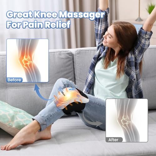 Red Light and Massage Therapy, 3-in-1 Smart Portable Knee Massager, 3 Vibration Modes and 3 Heating Levels LED Vitality Joints Knee Massager, Gift for Men and Women