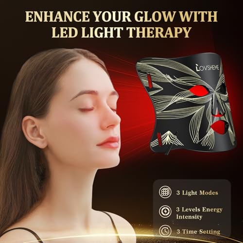 Red Light Therapy for Face, LED Face Mask Light Therapy, Red Light Therapy Mask for Acne, Wrinkles and Skin Rejuvenation, 320 LEDs, 3 Modes, 10-Min Auto Off, Eye Protection Included