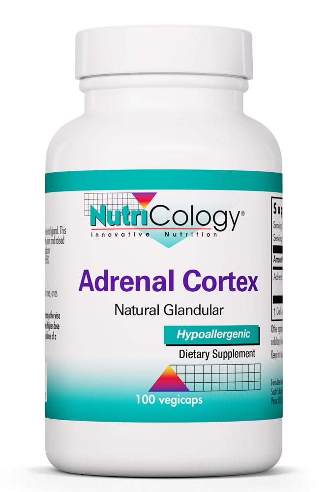 NutriCology Adrenal Cortex - Bovine Glandular Supplement 100 mg - Lyophilized Adrenal Cortex Extract - Endocrine & Adrenal Support - Hypoallergenic - 100 Servings - 100 Vegicaps