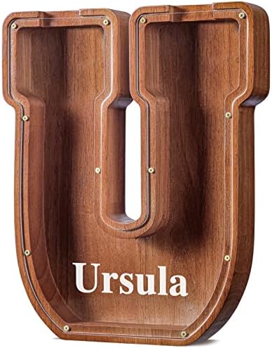 Summidate Customized Name Extra Large Wooden Piggy Bank for Kids Boys Girls Alphabets Letter A-Z Coins Bills Money Change Saving Box Clear Cover (Laser Engraved) Educational Toys 12"- Letter U