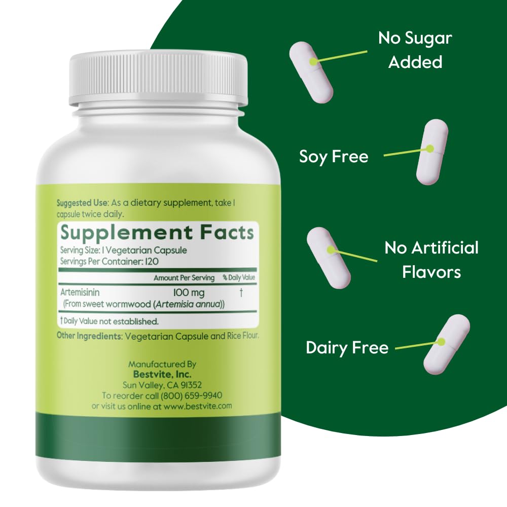 BESTVITE Artemisinin 100mg (240 Vegetarian Capsules) (2-Pack) - No Stearates - No Flow Agents - Vegan - Gluten Free - Non GMO