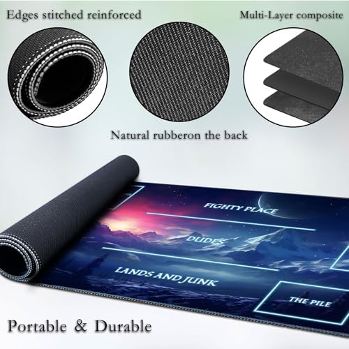 for MTG Game Playmat, for Magic TCG Rubber Play mat,Tabletop Card Playmats with Smooth Surface,Trading Card Inked Game Mat with White Zones,Battle Game,Snow Mountain Moon