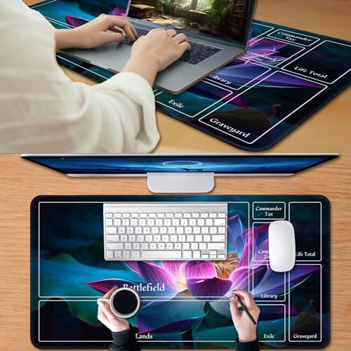 for MTG Game Playmat, for Magic TCG Rubber Play mat,Tabletop Card Playmats with Smooth Surface,Trading Card Inked Game Mat with New Zones,Battle Game,Colorful Glowing Lotu
