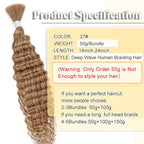 14 Inch Deep Wave Bulk Human Hair for Braiding No Weft Human Braiding Hair 100% Unprocessed Curly Micro Human Hair Braiding Hair Extensions for Boho Braids Wet and Wave (50g/1Pack) #27