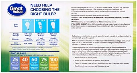 Great Value LED 9 Watts Soft White Medium Base Bulbs, 12 Count