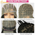 QUEENTAS 40" Lace Front Braided Wigs Box Boho Braids Wig for Black Women Faux Locs Wig with Baby Hair Natural Black Long Pre Braid Dreadlock wig