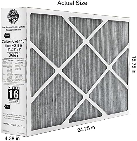 Lennox Healthy Climate Lennox X6672 16x25x5 Healthy Climate Carbon-Clean MERV 16 Filter Bundle with Same Day Supply Filter Change Reminder