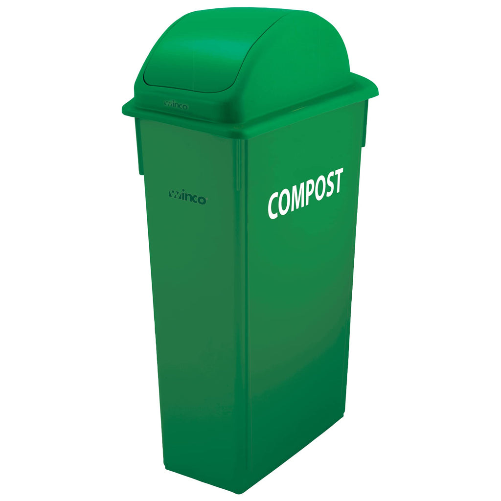 Winco 23 Gallon Green Slim Plastic Trash Can, (Compost)