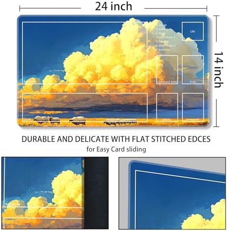 MTG Playmat with Zones Magic Card Playmat Game Mat,TCG & CCG Card Games Mat with Free Storage Bags Size 24 x 14 Inches (with Zones,Cloud)