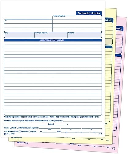 Adams Contractor’s Invoice Book, 3-Part, 50 Sets per Book, 50 Pages (ABFTC8122)