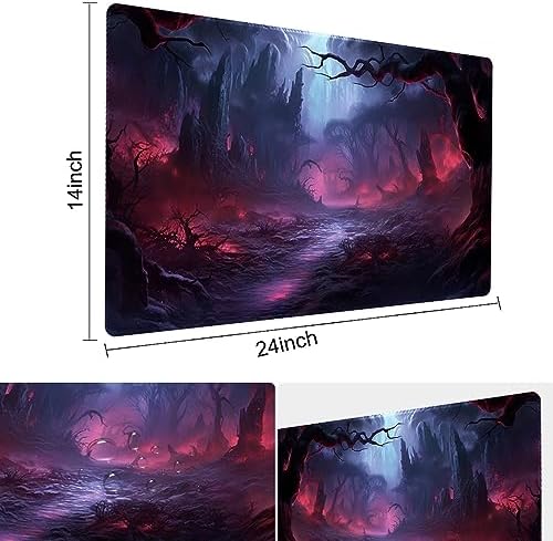 MTG Playmat Size 24x14in Free Storage Bags Non-Slip Backing Printing, Ideal for Card Game Enthusiasts TCG Playmat (No with Zone,Crimson Forest)